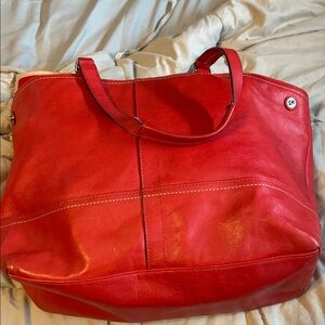 Coach Deep Orange Leather Tote Bag
